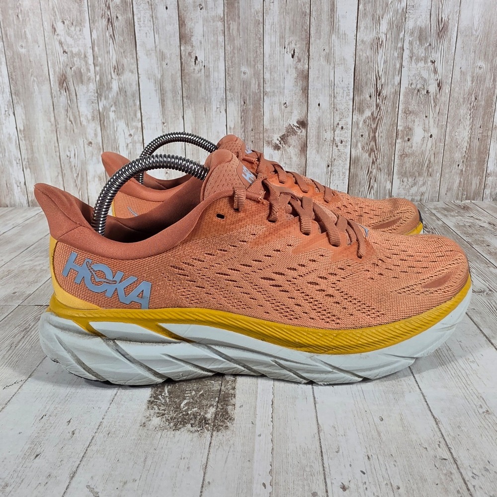 Hoka One One Clifton 8 Womens 9B Summer Song Amber Light Running Shoes 1119394